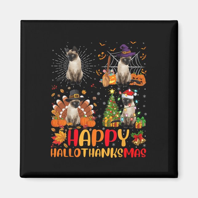 Aimant Halloween Thanksgiving Noël Siamese Chat Hallo (Devant)