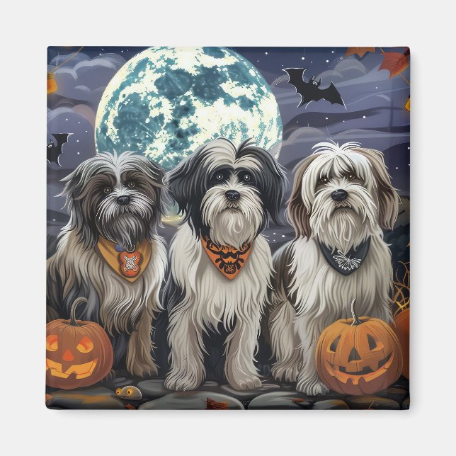 Aimant Halloween Tibétain Terrier Éffrayant (Devant)