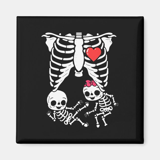 Aimant Halloween Twins Grossesse Faire-part Drôle Skele (Devant)