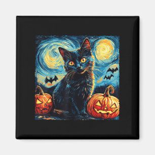 Aimant Halloween Van Gogh Nuit Étoilée Chat Noir Citrouil
