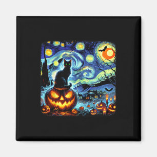 Aimant Halloween Van Gogh Starry Night Chat noir Citrouil