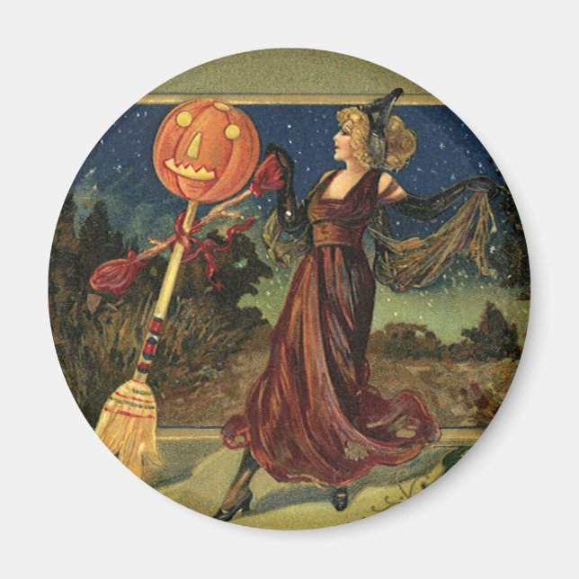Aimant Halloween vintage, Belle Sorcière dansante (Devant)