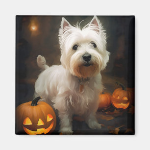 Aimant Halloween West Highland White Terrier Citrouilles