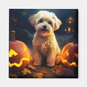 Aimant Halloween Yorkipoo Avec La Peur Citrouille