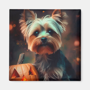 Aimant Halloween Yorkshire Terrier Avec La Peur Citrouill
