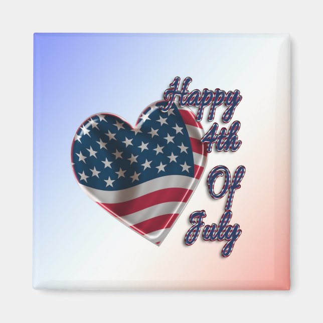 Aimant Happy 4 juillet USA Flag Heart (Devant)