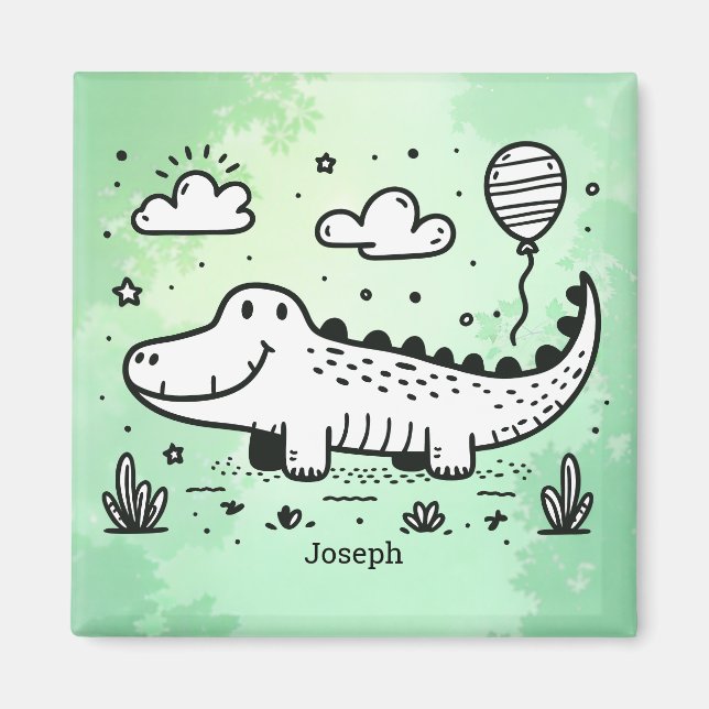 Aimant Happy Alligator avec ballon - Cute Nursery Art (Devant)