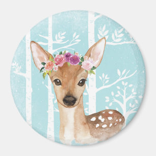 Aimant Happy Animal avec Fleurs en Forêt Bleue-Cerf