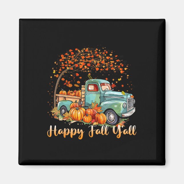 Aimant Happy Automne Y'all Camion Citrouille Automne Arbr (Devant)