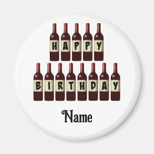 Aimant Happy Birthday Red Wine Bottles Customized