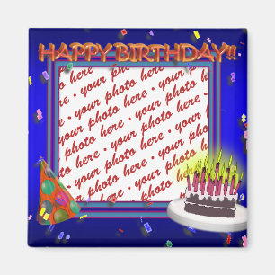 Aimant Happy Birthday With Confetti  Photo Frame