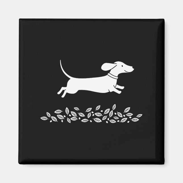 Aimant Happy Dachshund With Autumn Leaves For Pet Lovers  (Devant)