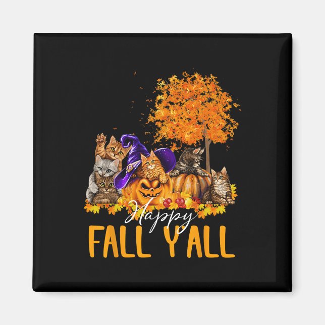 Aimant Happy Fall Y'all Cats Lover Automne Citrouille Map (Devant)