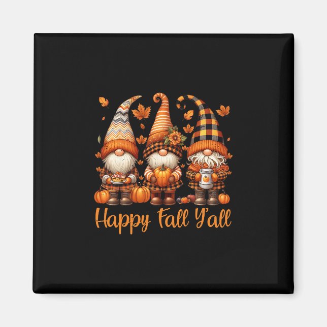 Aimant Happy Fall Y'all Gnome Pumpkin Autumn Thanksgiving (Devant)