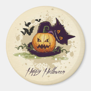 Aimant Happy Halloween Chat noir et Jack