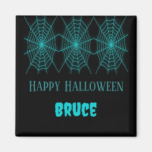 Aimant Happy Halloween neon bleu spiderweb noir