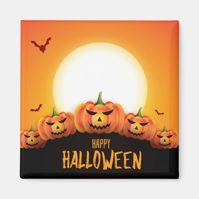 Aimant Happy Halloween (Pleine lune et Citrouille) (Devant)