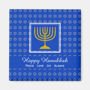 Aimant HAPPY HANOUKKA Peace Love Joy Custom Blue Fridge