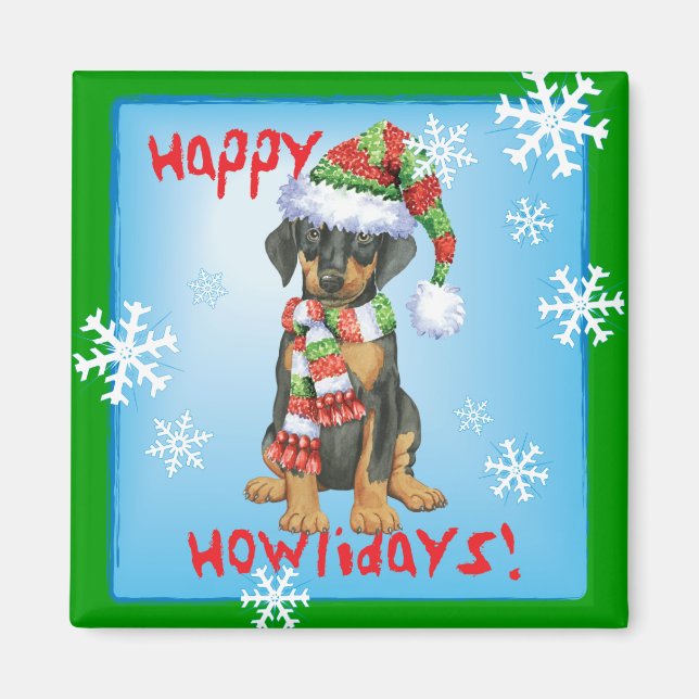 Aimant Happy Howliday Doberman (Devant)