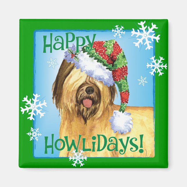 Aimant Happy Howlidays Briard (Devant)