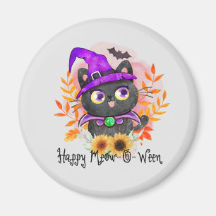 Aimant Happy Meow-o-ween -Chat Sorcière Noire