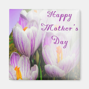 Aimant Happy Mother's Day Bright Purple and White Tulips