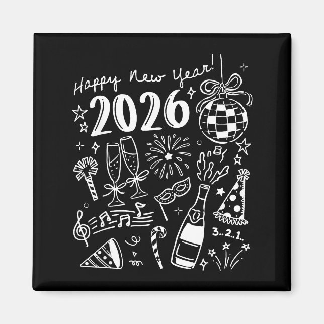 Aimant Happy New Year 2026 Bow Funny  (Devant)