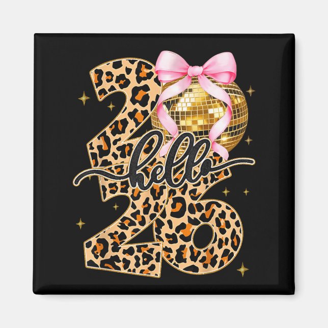 Aimant Happy New Year 2026 Disco Ball Bow New Year's Eve  (Devant)