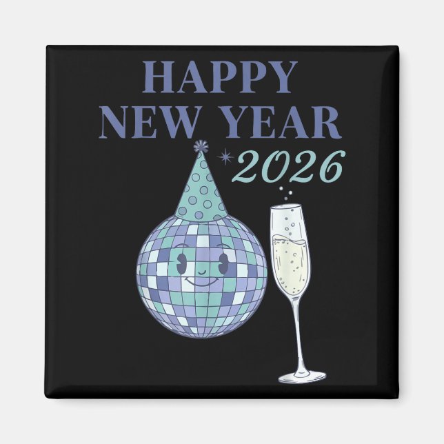 Aimant Happy New Year 2026 Disco Ball Celebration  (Devant)