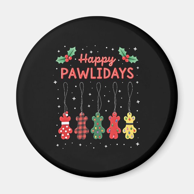 Aimant Happy Pawlidays Funny Christmas Dog Paw Xmas Dogs  (Devant)