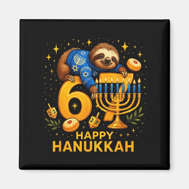 Aimant Happy Six Seven Hanukkah Funny Meme Menorah Sloth  (Devant)