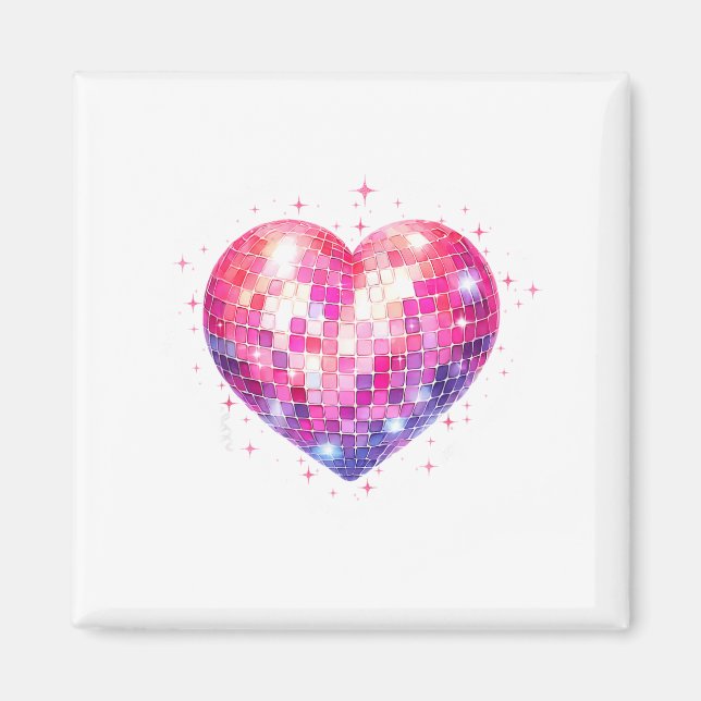 Aimant Happy Valentine's Day Coquette Nk Disco Ball Heart (Devant)