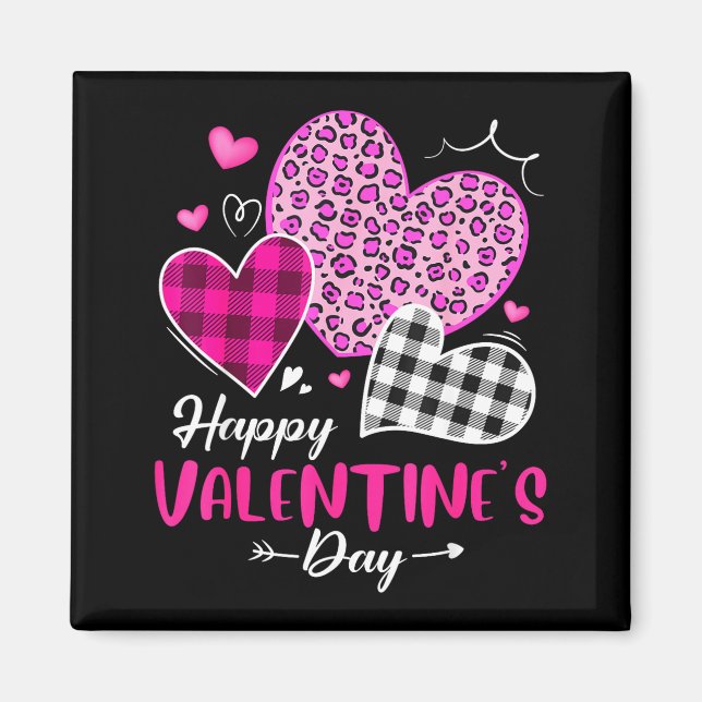 Aimant Happy Valentine's Day Leopard And Plaid Hearts Gir (Devant)