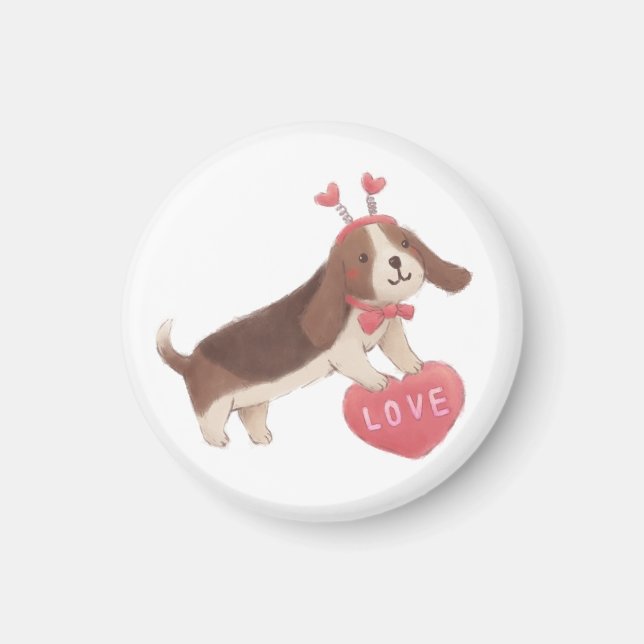 Aimant Happy Valentine's Day with Puppy (Devant)