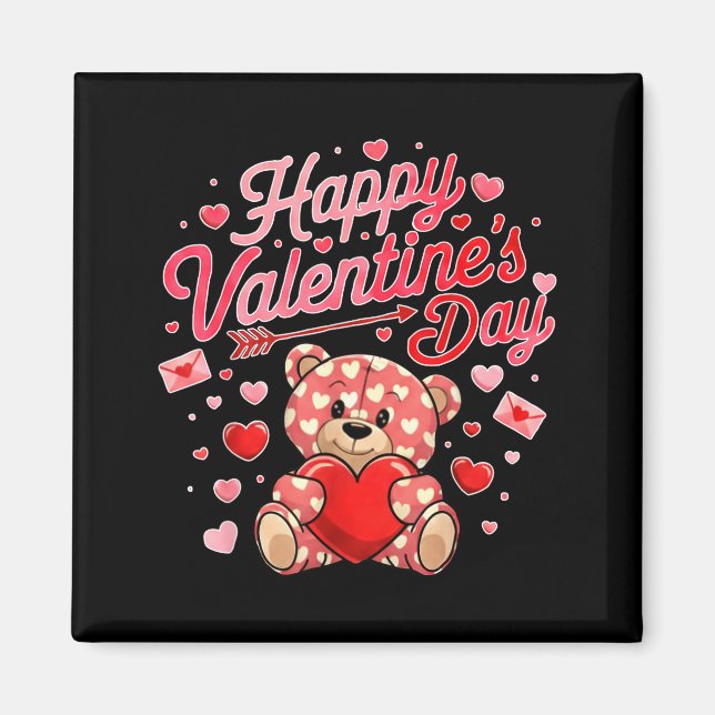Aimant Happy Valentines Day Women Cute Bear Valentine Hea (Devant)