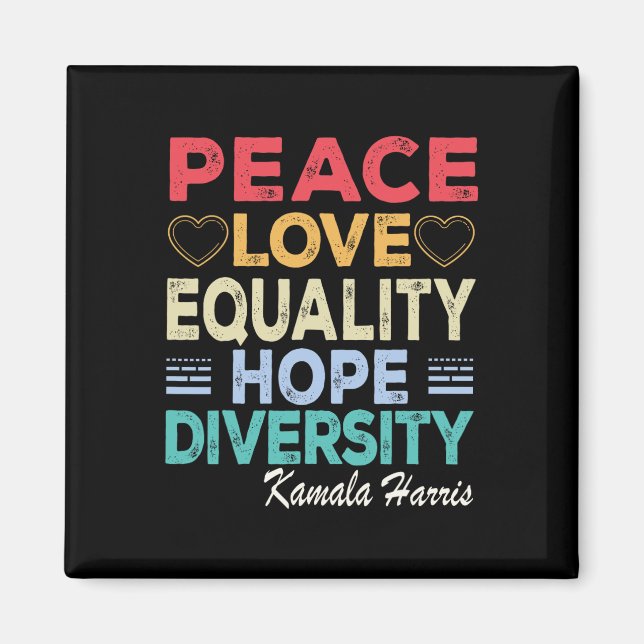 Aimant Harris Peace Love Equality Hope Diversity Retro (Devant)