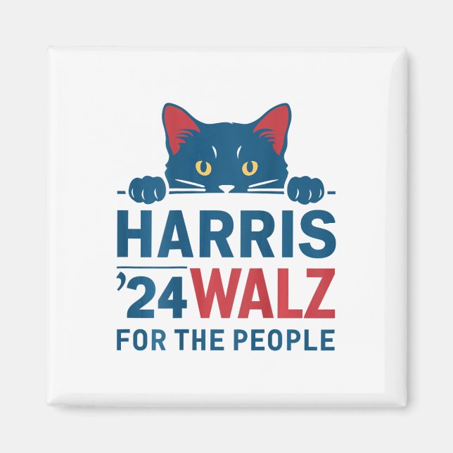 Aimant Harris Waltz 2024 Pour Les Gens Drôle Chat Lady Ka (Devant)