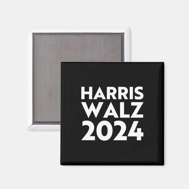 Aimant Harris Walz 2024 typographie moderne blanc et noir (Recto/Verso)