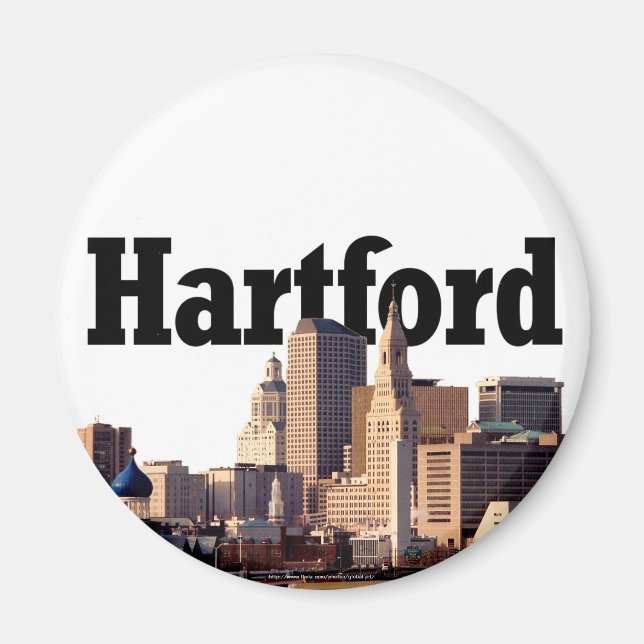 Aimant Hartford CT Skyline avec "Hartford" dans le ciel (Devant)