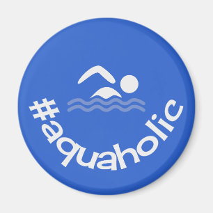 Aimant Hashtag aquaholic fun bleu nageurs