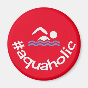 Aimant Hashtag aquaholic fun nageurs rouges