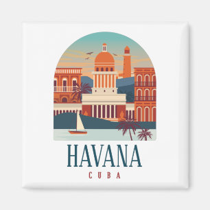 Aimant Havana Cuba Île Vintage Minimal Retro City