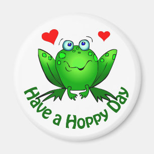 Aimant Have a Hoppy Day Cute Green Frog w Hearts