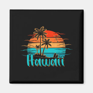 Aimant Hawaii Palmier Vintage Coucher de soleil Tropical