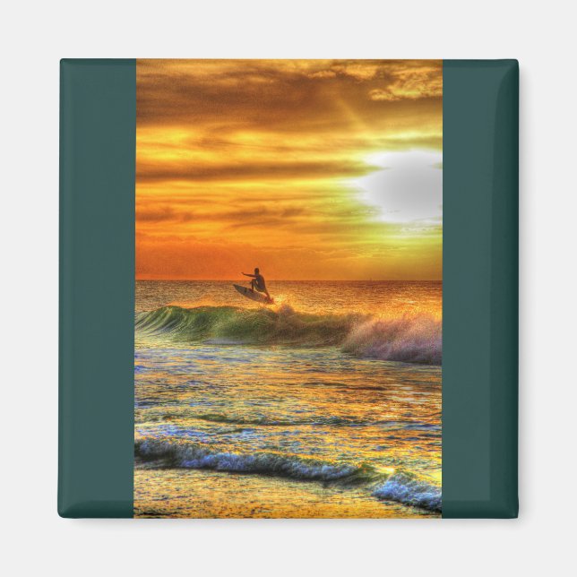 Aimant Hawaii Surfer au coucher du soleil Vibrant Orange  (Devant)