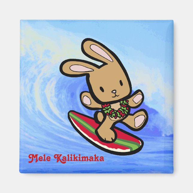 Aimant Hawaiian Surfing Bunny Cartoon de vacances (Devant)