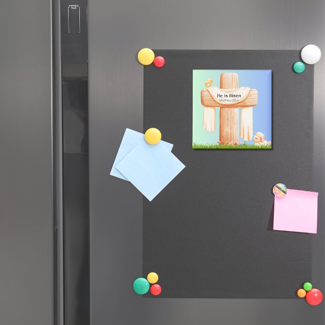 Aimant He Is Risen – Easter Cross and Lamb Art (He is Risen Easter magnet)