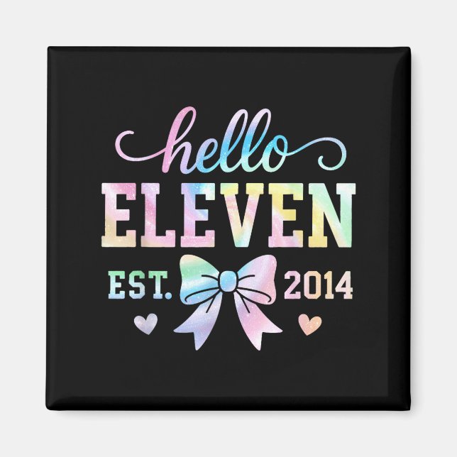 Aimant Hello Eleven Est 2014 Coquette Bow 11th Birthday G (Devant)