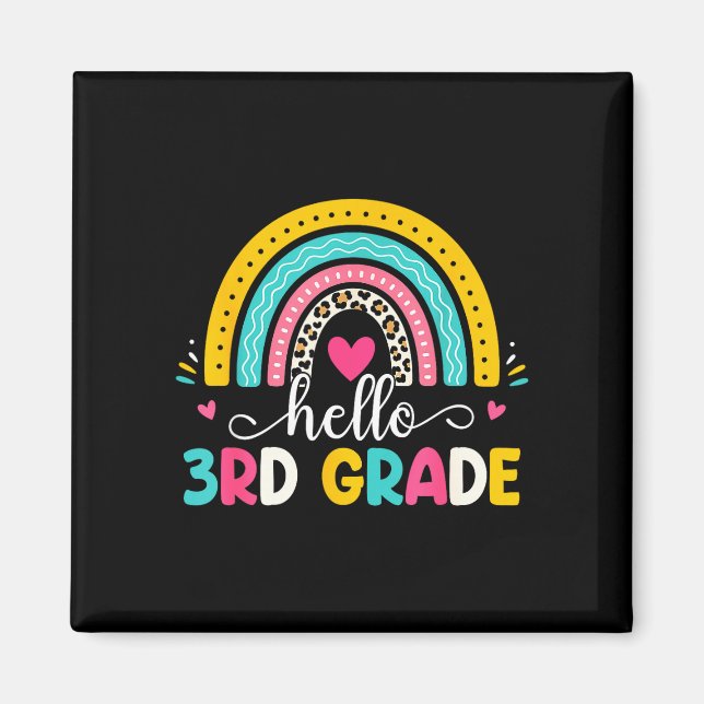Aimant Hello third grade 3rd grade rainbow back to school (Devant)
