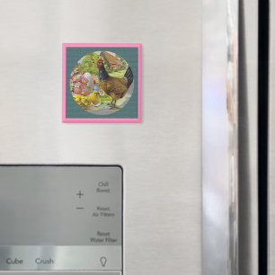 Aimant Hen et poules Vintages de Pâques Textés